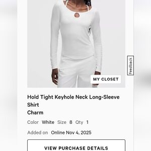 Lululemon Hold Tight Keyhole Neck Long-Sleeve Shirt - White